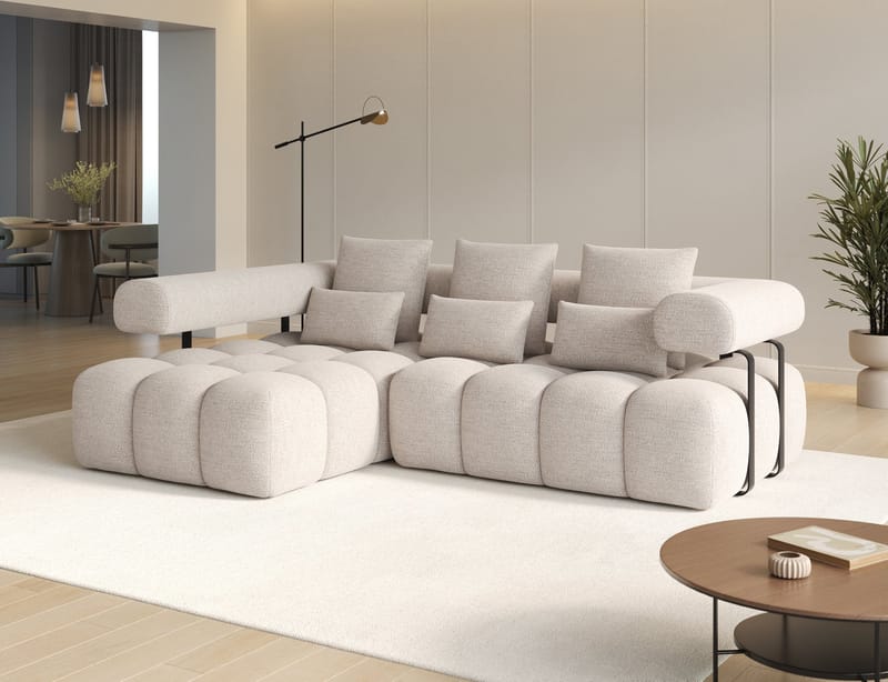 Levvi 3-sits Bubblig Bäddsoffa med Divan Vänster - Bazalt 18 - Möbler - Soffa - Bäddsoffa - Hörnbäddsoffa