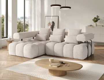 Levvi 3-sits Bubblig Bäddsoffa med Divan Vänster - Bazalt 18 - Möbler - Soffa - Bäddsoffa - Hörnbäddsoffa