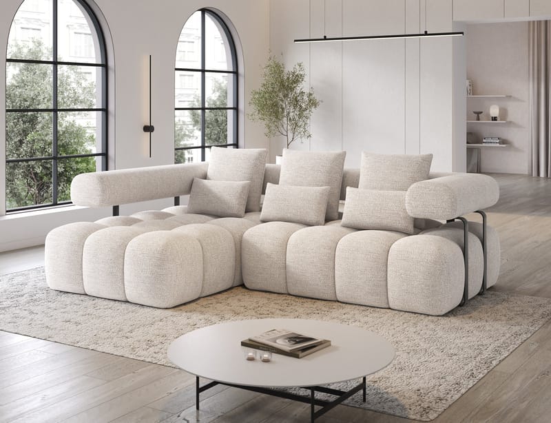Levvi 3-sits Bubblig Bäddsoffa med Divan Vänster - Bazalt 18 - Möbler - Soffa - Bäddsoffa - Hörnbäddsoffa