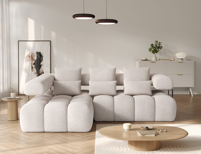 Levvi 3-sits Bubblig Bäddsoffa med Divan Vänster - Bazalt 18 - Möbler - Soffa - Bäddsoffa - Hörnbäddsoffa