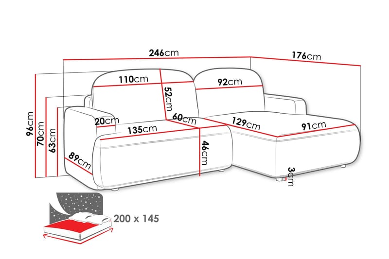 Lifeina Bäddsoffa m. Divan 2-sits - Vit/Rosa - Möbler - Soffa - Bäddsoffa - Bäddsoffa divan