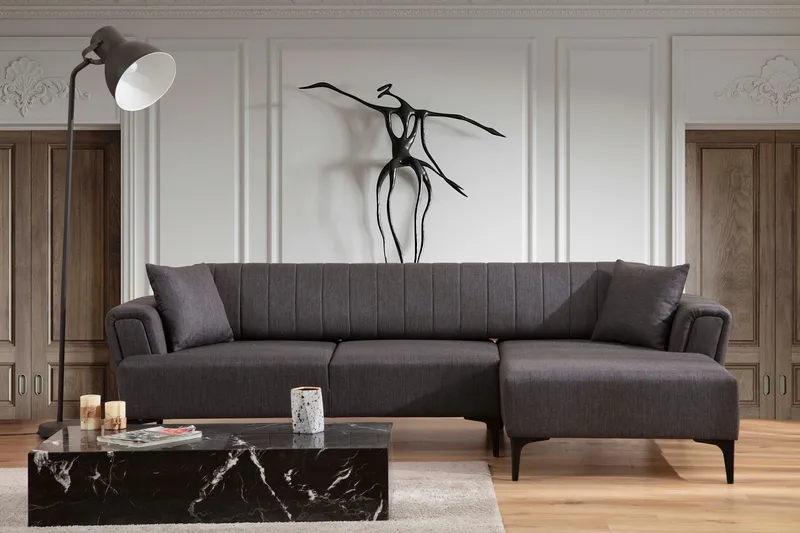 Lilesville Bäddsoffa med divan - Mörkgrå - Möbler - Soffa - Bäddsoffa - Bäddsoffa divan