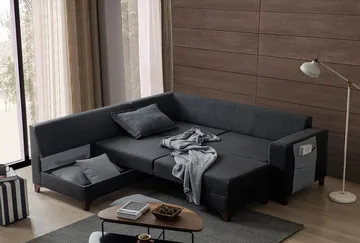 Loftia Hörnsoffa-bäddsoffa 230x90x150 cm - Antracitgrå - Möbler - Soffa - Bäddsoffa - Hörnbäddsoffa