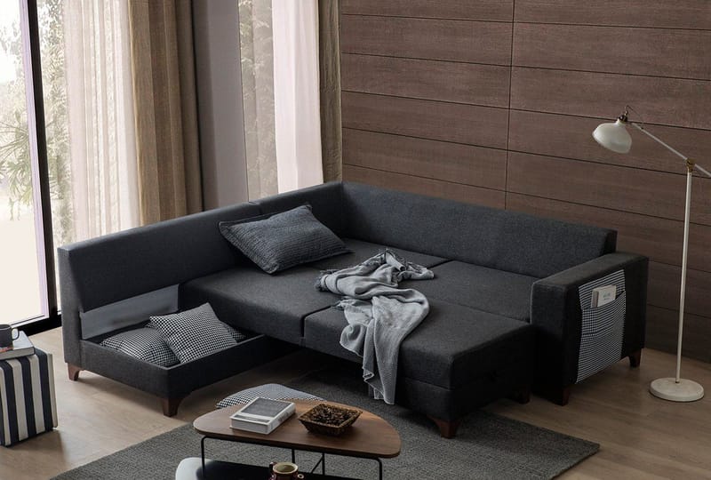 Loftia Hörnsoffa-bäddsoffa 230x90x150 cm - Antracitgrå - Möbler - Soffa - Bäddsoffa - Hörnbäddsoffa