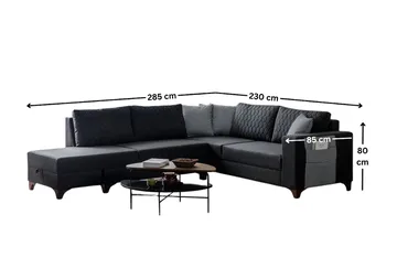 Loftia Hörnsoffa-bäddsoffa 230x90x150 cm - Antracitgrå - Möbler - Soffa - Bäddsoffa - Hörnbäddsoffa