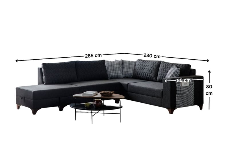 Loftia Hörnsoffa-bäddsoffa 230x90x150 cm - Antracitgrå - Möbler - Soffa - Bäddsoffa - Hörnbäddsoffa