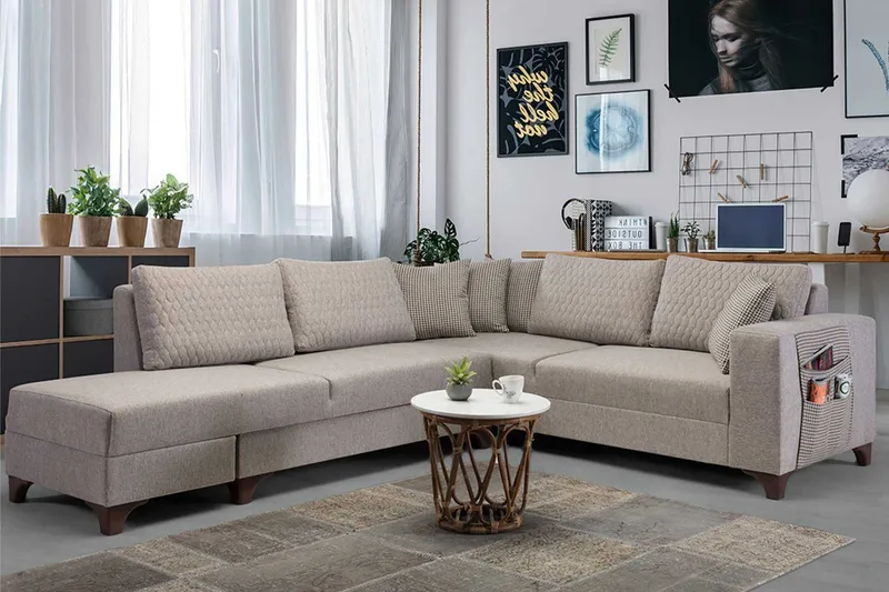 Loftia Hörnsoffa-bäddsoffa 230x90x150 cm - Kräm - Möbler - Soffa - Bäddsoffa - Hörnbäddsoffa