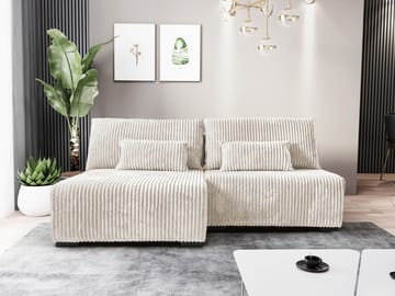 Lorynn 3-sits Bäddsoffa med divan - beige - Möbler - Soffa - Bäddsoffa - Hörnbäddsoffa