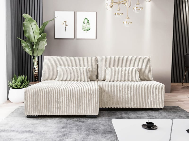 Lorynn 3-sits Bäddsoffa med divan - beige - Möbler - Soffa - Bäddsoffa - Hörnbäddsoffa