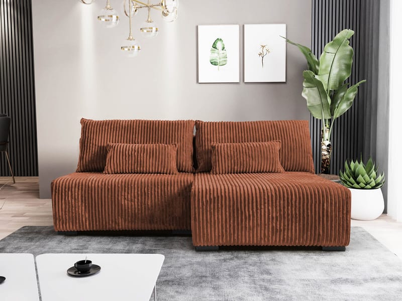 Lorynn 3-sits Bäddsoffa med divan - brun - Möbler - Soffa - Bäddsoffa - Hörnbäddsoffa