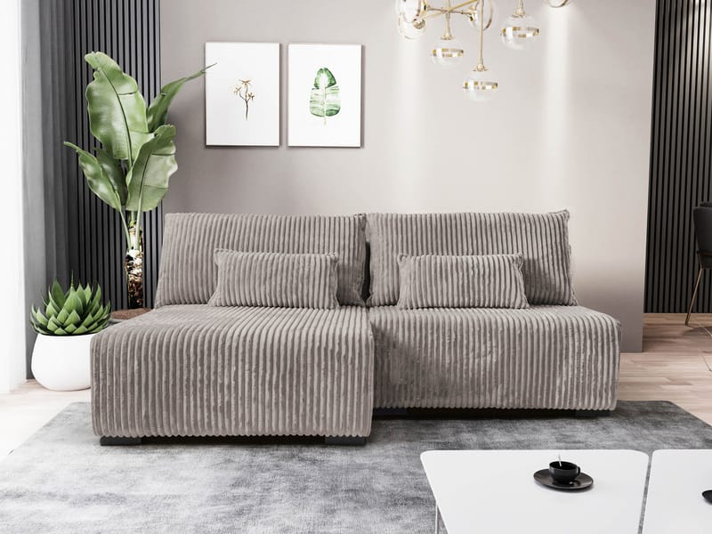 Lorynn 3-sits Bäddsoffa med divan - grå - Möbler - Soffa - Bäddsoffa - Hörnbäddsoffa