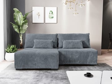 Lorynn 3-sits Bäddsoffa med divan - grå - Möbler - Soffa - Bäddsoffa - Hörnbäddsoffa