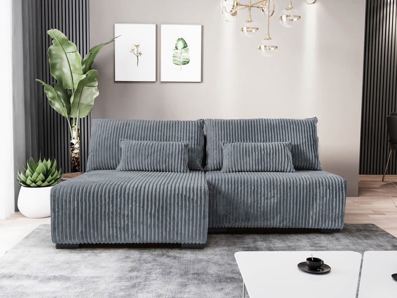 Lorynn 3-sits Bäddsoffa med divan - grå - Möbler - Soffa - Bäddsoffa - Hörnbäddsoffa