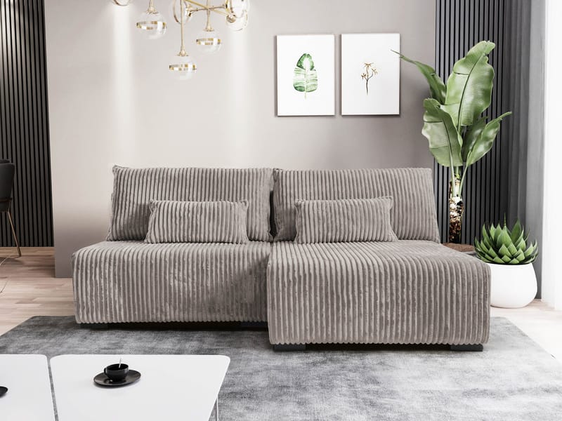 Lorynn 3-sits Bäddsoffa med divan - grå - Möbler - Soffa - Bäddsoffa - Hörnbäddsoffa