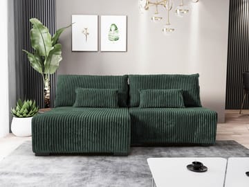 Lorynn 3-sits Bäddsoffa med divan - mörkgrön - Möbler - Soffa - Bäddsoffa - Hörnbäddsoffa