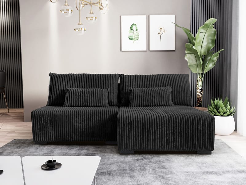 Lorynn 3-sits Bäddsoffa med divan - svart - Möbler - Soffa - Bäddsoffa - Hörnbäddsoffa