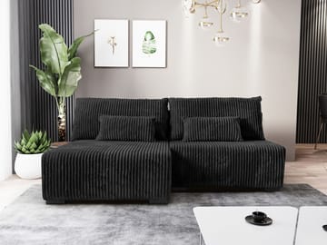Lorynn 3-sits Bäddsoffa med divan - svart - Möbler - Soffa - Bäddsoffa - Hörnbäddsoffa