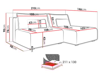 Lorynn 3-sits Bäddsoffa med divan - svart - Möbler - Soffa - Bäddsoffa - Hörnbäddsoffa