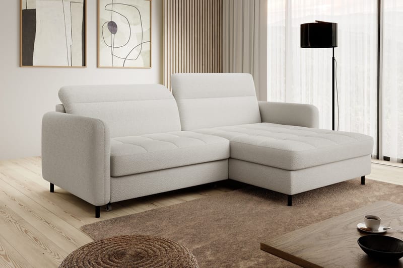 Manoti 3-sits Bäddsoffa m. Divan med Förvaring, Vit