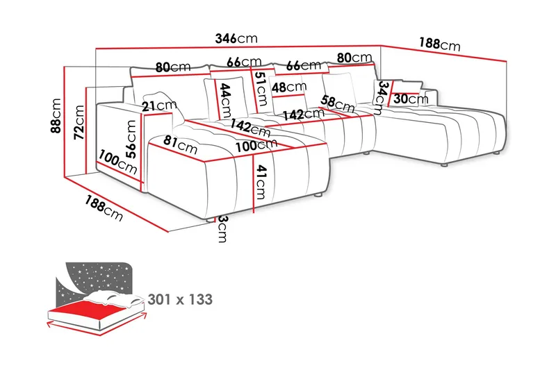 Mardon Bäddsoffa Dubbeldivan 4-sits - Beige - Möbler - Soffa - Bäddsoffa - U bäddsoffa