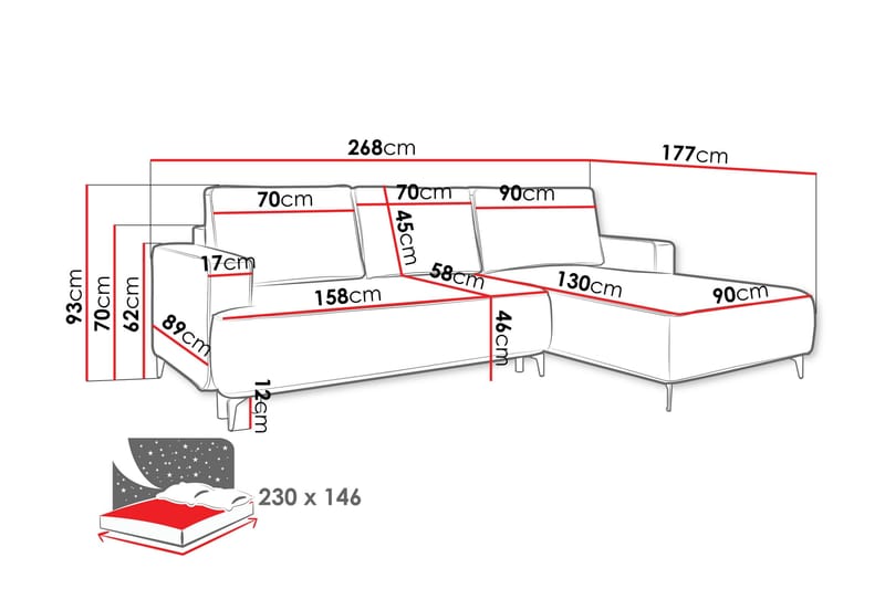 Marisana Bäddsoffa m. Divan 3-sits - Grå - Möbler - Soffa - Bäddsoffa - Bäddsoffa divan