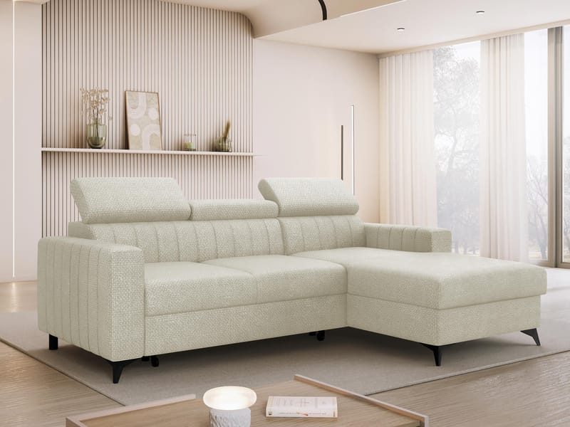Milano 3-sits Bäddsoffa divan höger med förvaring - Beige - Möbler - Soffa - Bäddsoffa - Hörnbäddsoffa