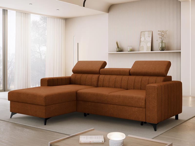 Milano 3-sits Bäddsoffa divan vänster med förvaring - brun - Möbler - Soffa - Bäddsoffa - Bäddsoffa divan