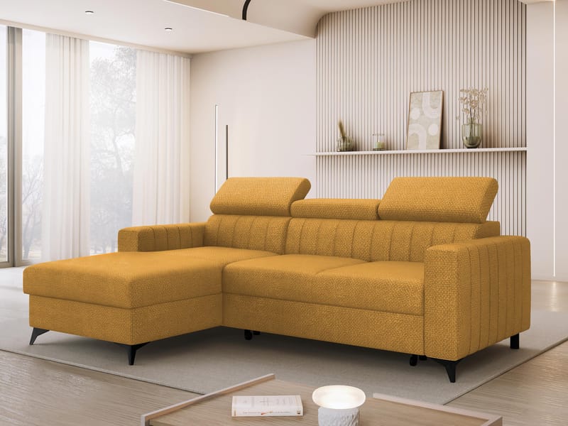 Milano 3-sits Bäddsoffa divan vänster med förvaring - gul - Möbler - Soffa - Bäddsoffa - Hörnbäddsoffa
