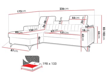 Milano 3-sits Bäddsoffa divan vänster med förvaring - Mörkgrå - Möbler - Soffa - Bäddsoffa - Bäddsoffa längsbäddad