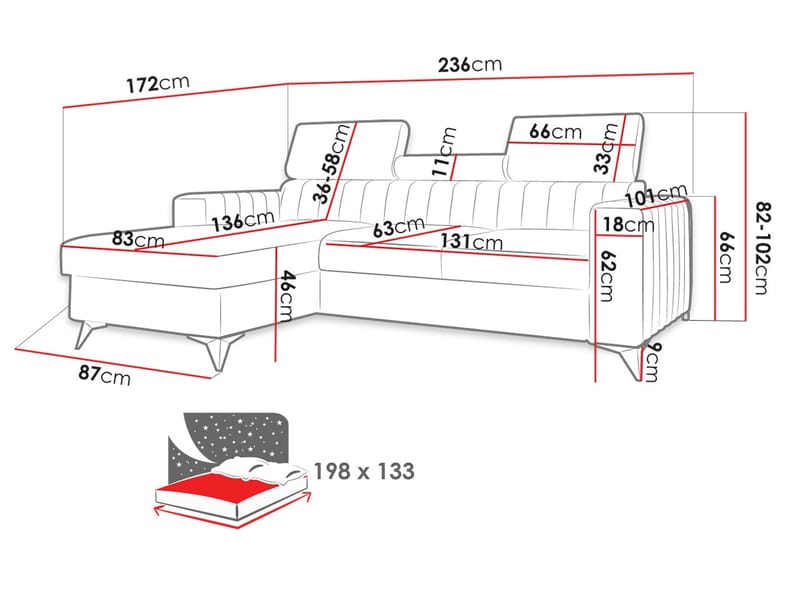Milano 3-sits Bäddsoffa divan vänster med förvaring - Mörkgrå - Möbler - Soffa - Bäddsoffa - Bäddsoffa längsbäddad