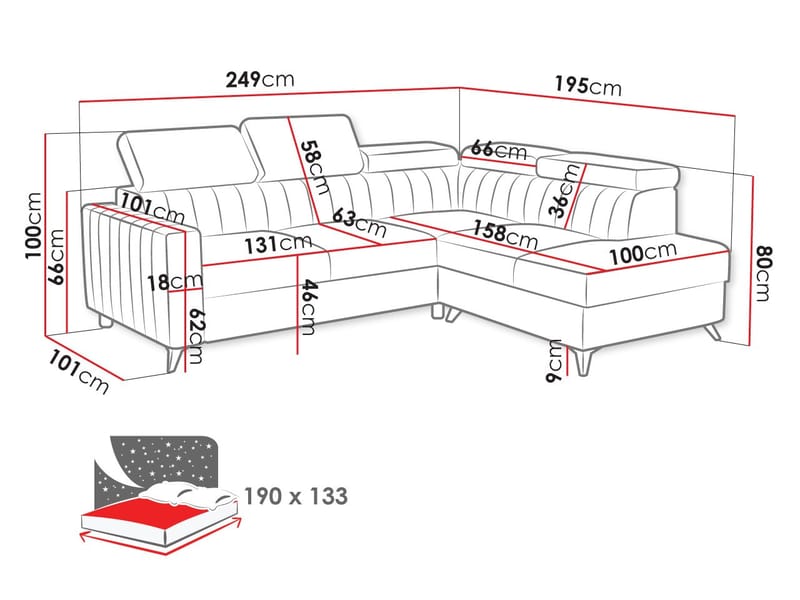 Milano 4-sits Bäddsoffa schäslong höger med förvaring - beige - Möbler - Soffa - Bäddsoffa - Hörnbäddsoffa