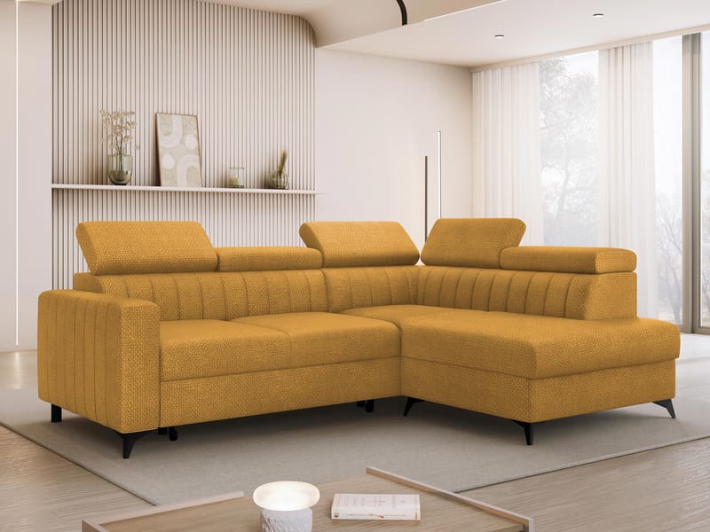 Milano 4-sits Bäddsoffa schäslong höger med förvaring - gul - Möbler - Soffa - Bäddsoffa - Hörnbäddsoffa