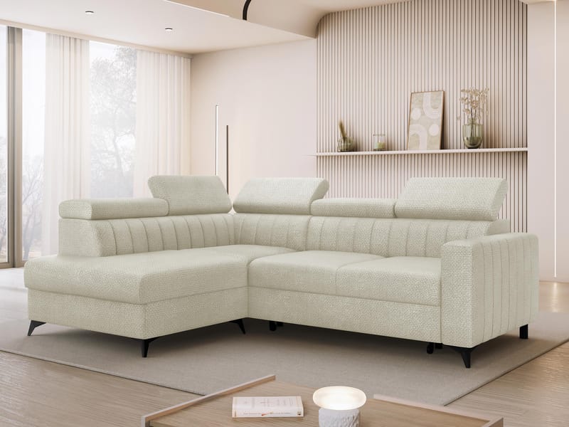 Milano 4-sits Bäddsoffa schäslong vänster med förvaring - beige - Möbler - Soffa - Bäddsoffa - Hörnbäddsoffa