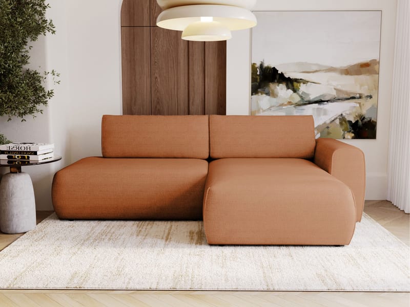 Milias 3-sits Bäddsoffa med Divan Höger och Förvaring - Orange - Möbler - Soffa - Bäddsoffa - Hörnbäddsoffa