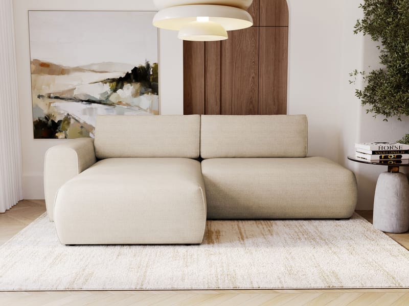 Milias 3-sits Bäddsoffa med Divan Vänster och Förvaring - Beige - Möbler - Soffa - Bäddsoffa - Hörnbäddsoffa