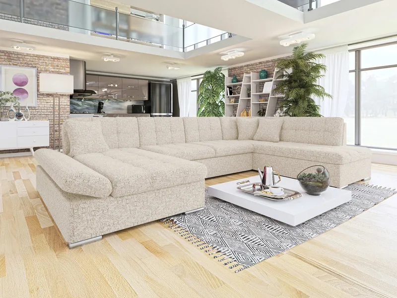 Mireo U-formad 5-sits Bäddsoffa med förvaring - beige - Möbler - Soffa - Bäddsoffa - Hörnbäddsoffa