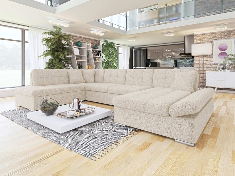 Mireo U-formad 5-sits Bäddsoffa med förvaring - beige - Möbler - Soffa - Bäddsoffa - Hörnbäddsoffa