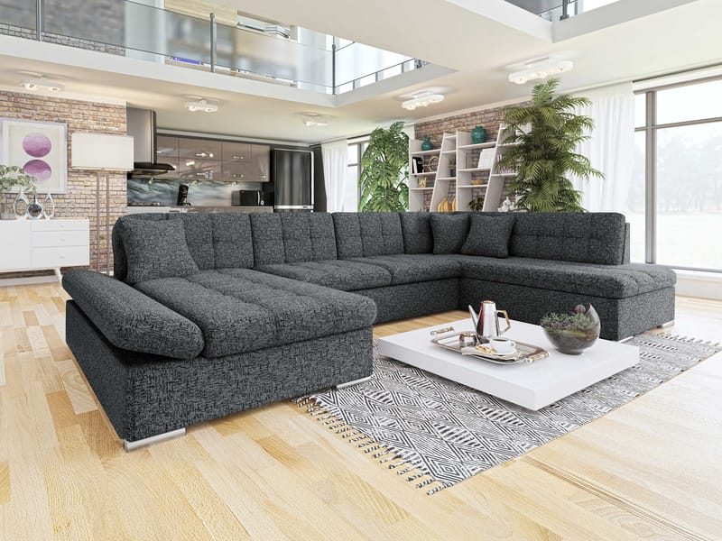 Mireo U-formad 5-sits Bäddsoffa med förvaring - grå - Möbler - Soffa - Bäddsoffa - Hörnbäddsoffa