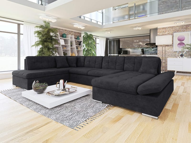 Mireo U-formad 5-sits Bäddsoffa med förvaring - svart - Möbler - Soffa - Bäddsoffa - Hörnbäddsoffa