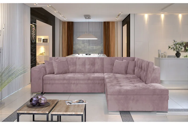 Moclino Hörnbäddsoffa - Rosa - Möbler - Soffa - Sammetssoffa
