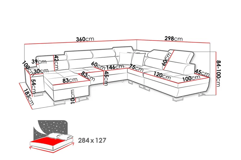 Morenia Bäddsoffa m. Divan och Schäslong - Möbler - Soffa - Bäddsoffa - Bäddsoffa divan