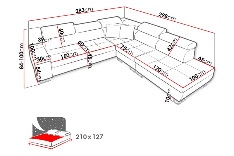 Morenia Bäddsoffa m. Schäslong L-formad - Möbler - Soffa - Bäddsoffa - Hörnbäddsoffa