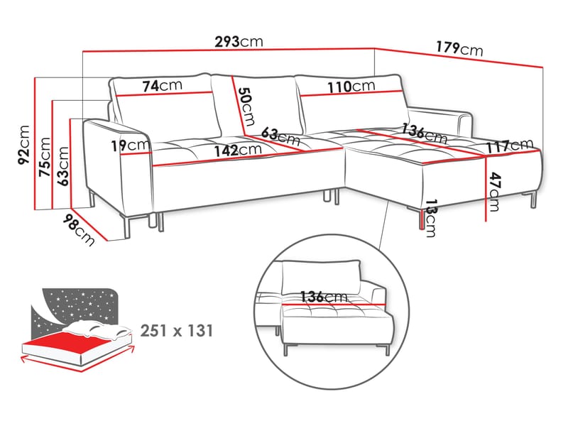 Morvian 3-sits Bäddsoffa med divan - beige - Möbler - Soffa - Bäddsoffa - Hörnbäddsoffa