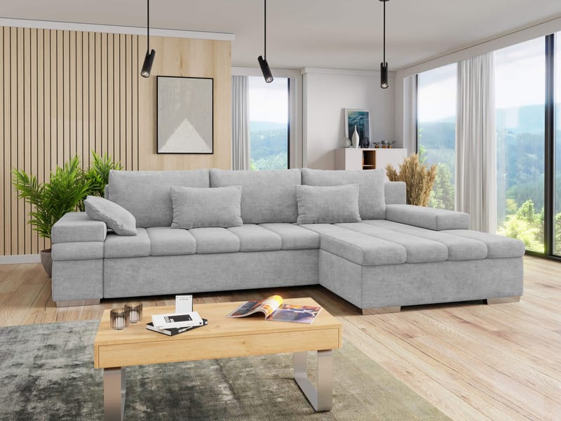 Naoma 4-sits Bäddsoffa divan höger med förvaring - grå - Möbler - Soffa - Bäddsoffa - Bäddsoffa längsbäddad