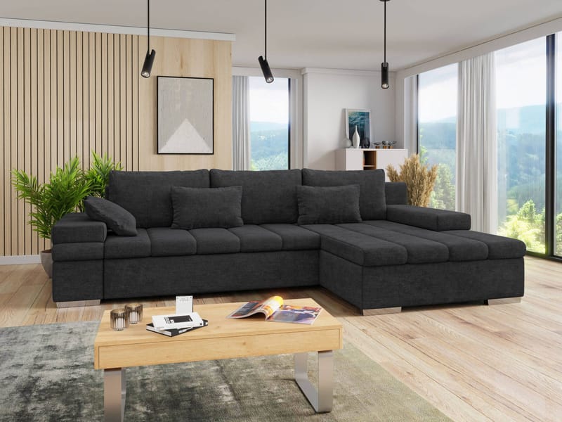 Naoma 4-sits Bäddsoffa divan höger med förvaring - svart - Möbler - Soffa - Bäddsoffa - Bäddsoffa divan