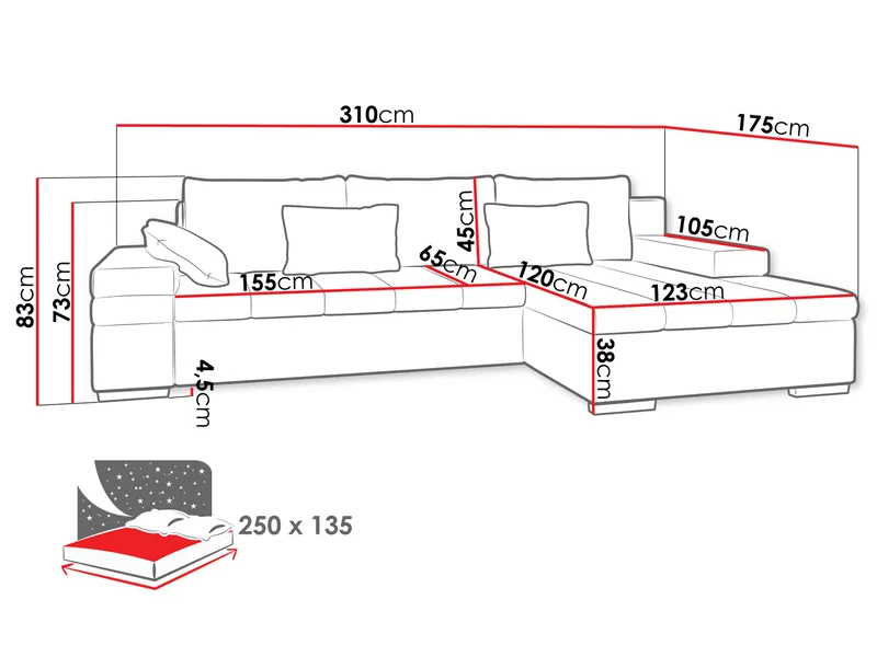 Naoma 4-sits Bäddsoffa divan höger med förvaring - svart - Möbler - Soffa - Bäddsoffa - Bäddsoffa divan