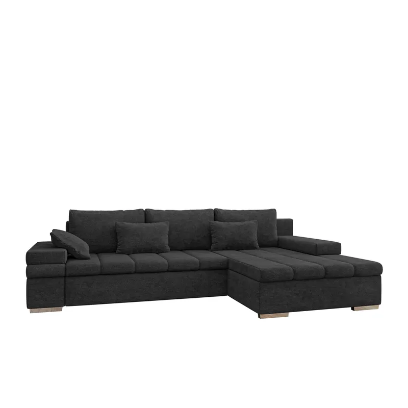 Naoma 4-sits Bäddsoffa divan höger med förvaring, svart