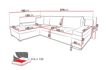 Naoma Bäddsoffa m. Divan 3-sits - Svart/Brun - Möbler - Soffa - Bäddsoffa - Bäddsoffa divan