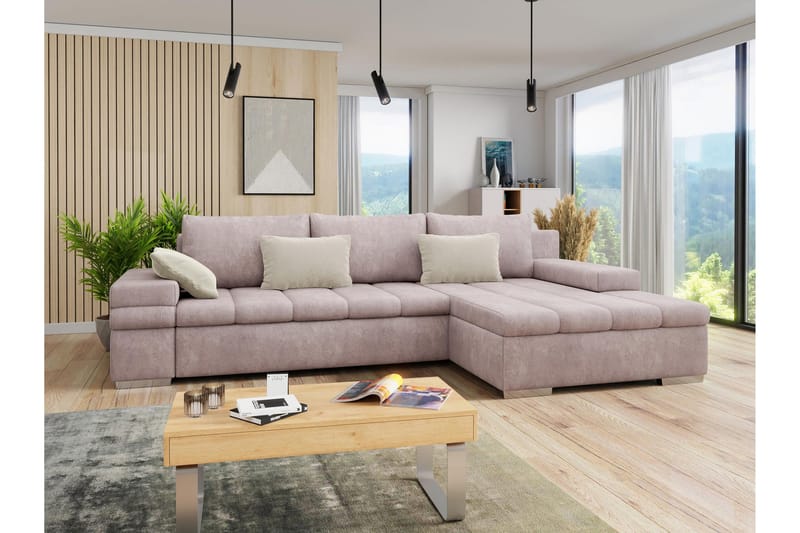 Naoma Bäddsoffa med Divan 4-sits - Rosa - Möbler - Soffa - Bäddsoffa - Bäddsoffa divan