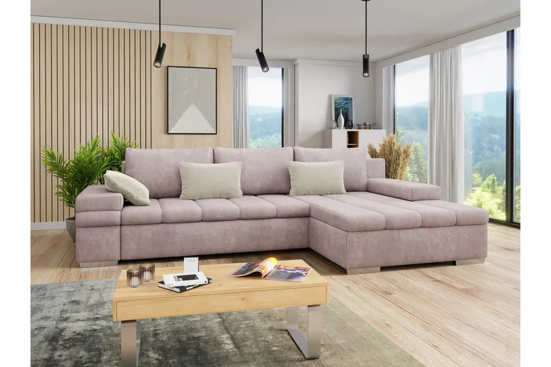 Naoma Bäddsoffa med Divan 4-sits - Rosa - Möbler - Soffa - Bäddsoffa - Bäddsoffa divan